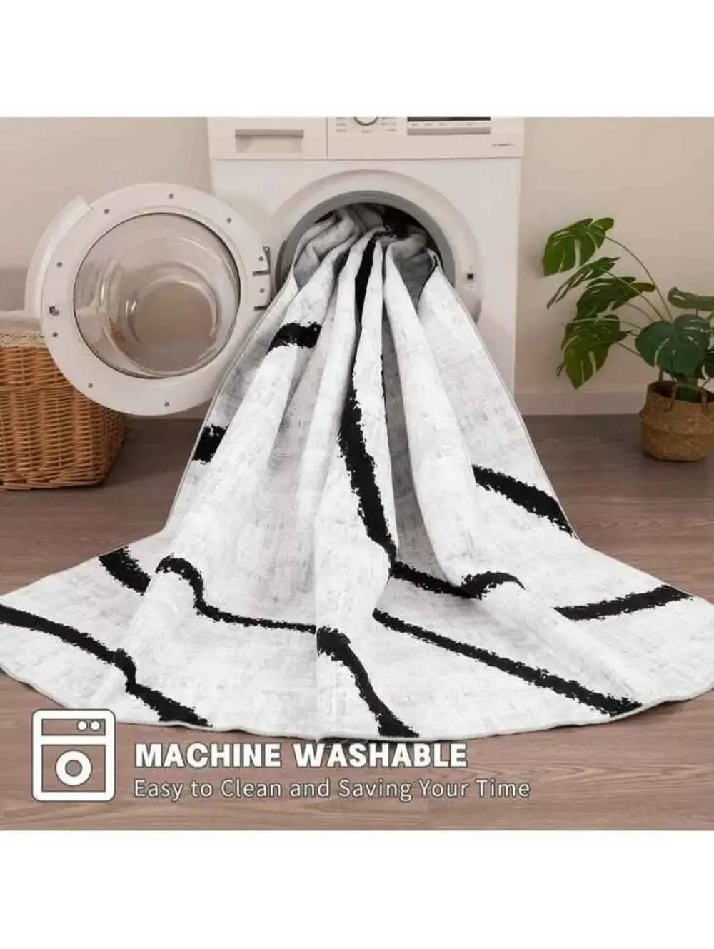 YIHOUSE Abstract Rug 6x9 Black and White Living Room Stripe Bedroom Dining Room